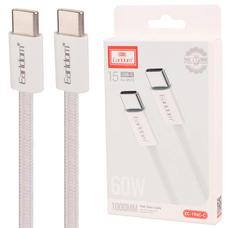 کابل دو سر تایپ سی فست شارژ 60 وات ایرلدم EARLDOM EC-196C-C طول 1 متر