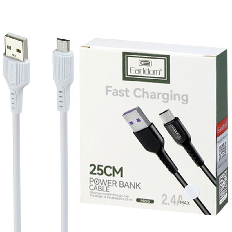 کابل کوتاه میکرو USB فست شارژ 2.4 آمپر ارلدام EC-085M طول 25 سانتی‌متر